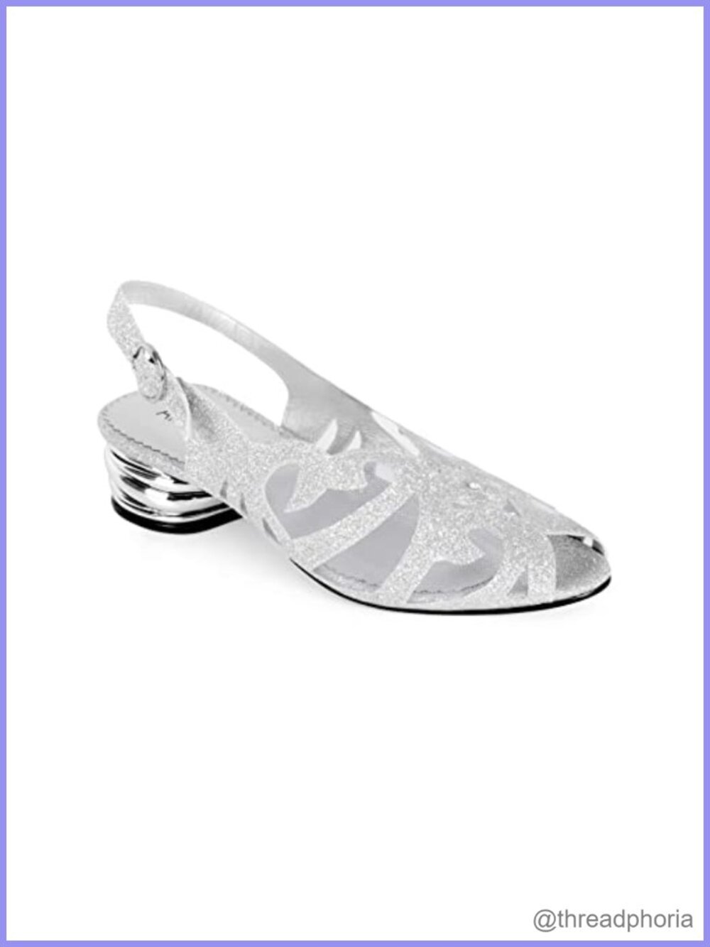 Women's Peep Toe Slingback Sandal with Glittering Mesh Upper and Chunky Low Heel
